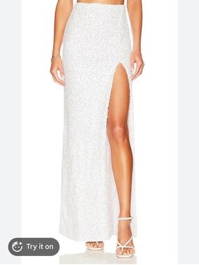 NOOKIE Whitney White Sequin High-Slit Maxi Skirt